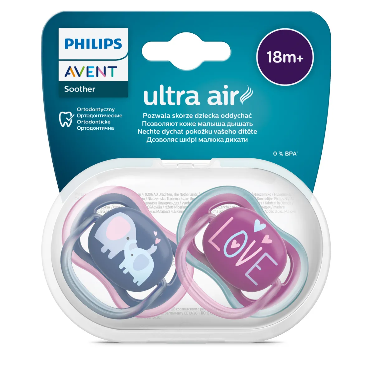 Avent 2 ciucci ultra air 18+ mesi colore blu/viola – philips
