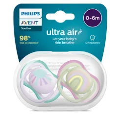 Avent 2 ciucci ultra air 0-6 mesi colore verde/rosa – philips