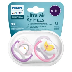 Avent 2 ciucci ultra air collection 0-6 mesi con tettarella simmetrica ortodontica – animaletti – philips