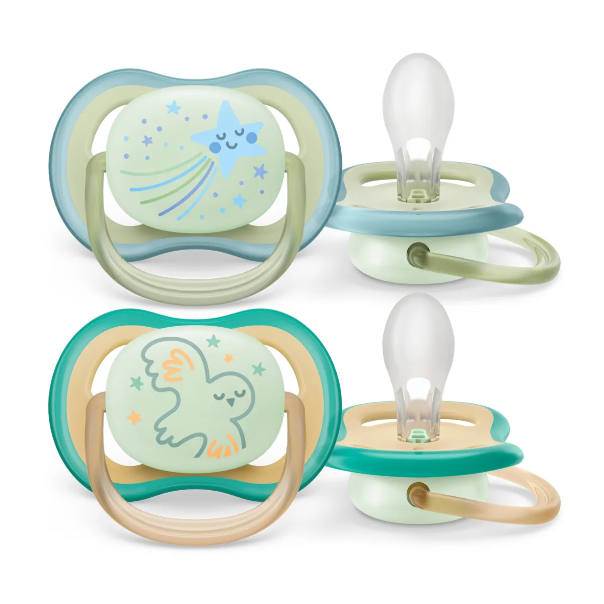 Avent 2 ciucci ultra air night time 0-6 mesi decorazione stella/uccellino – philips