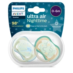 Avent 2 ciucci ultra air night time 0-6 mesi decorazione stella/uccellino – philips