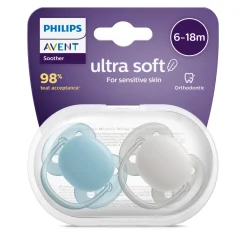 Avent 2 ciucci ultra soft 6-18 mesi colore azzurro/grigio – philips