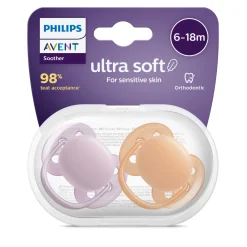 Avent 2 ciucci ultra soft 6-18 mesi colore viola/arancione – philips
