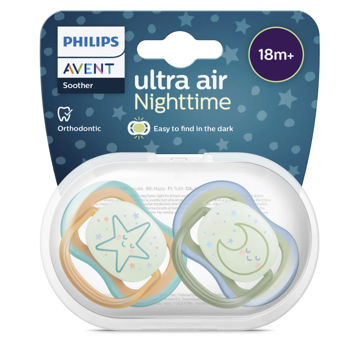 Avent 2 succhietti ultra air night time 18m+ decorazione stella/luna – philips