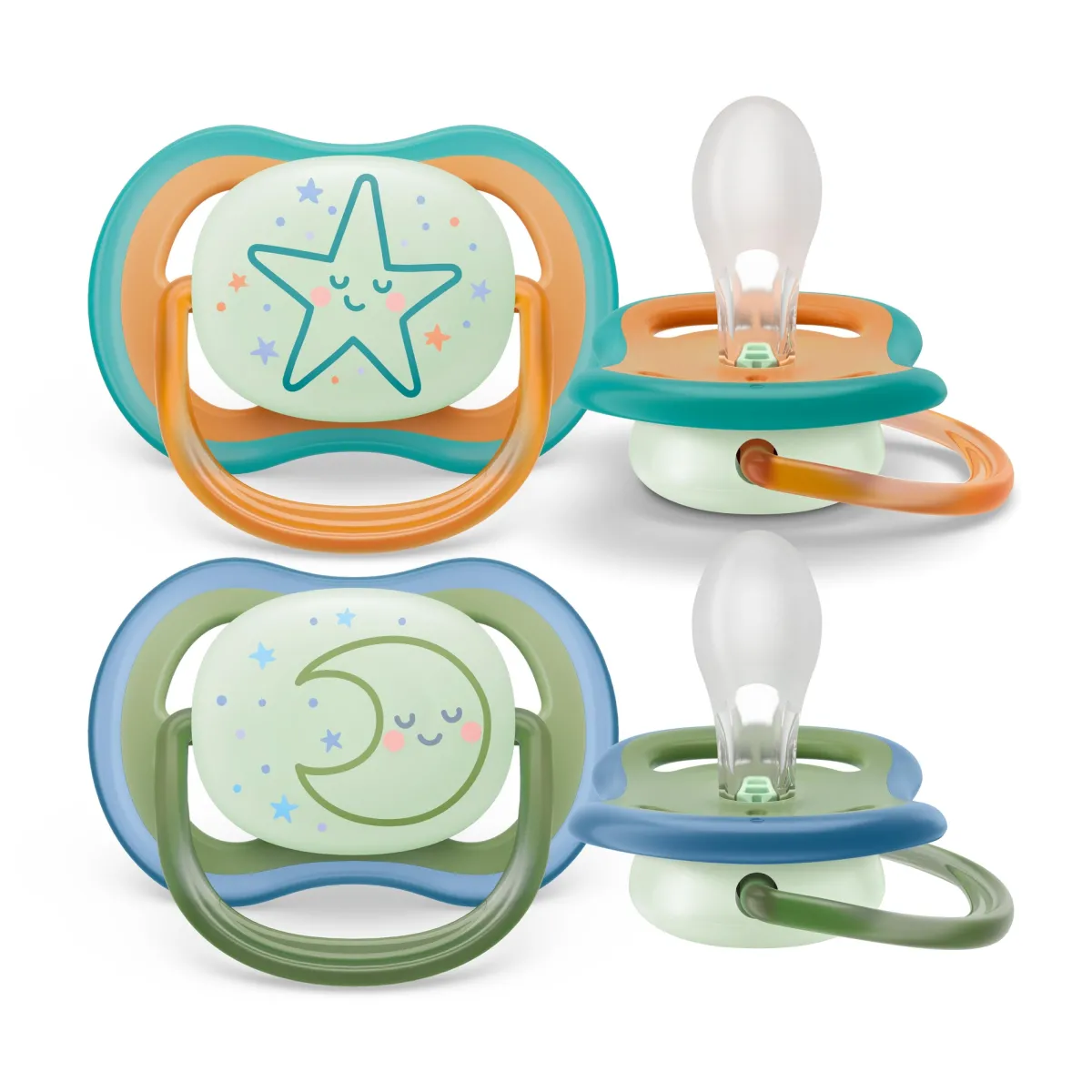 Avent 2 succhietti ultra air night time 18m+ decorazione stella/luna – philips