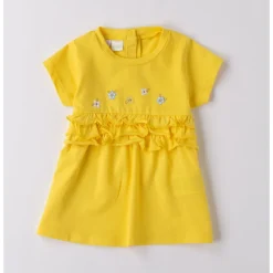 IDO Abito mc giallo ricamo fiori