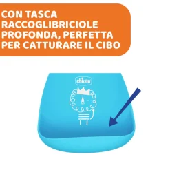 Chicco Bavaglino in silicone azzurro 6m+ facile da arrotolare –