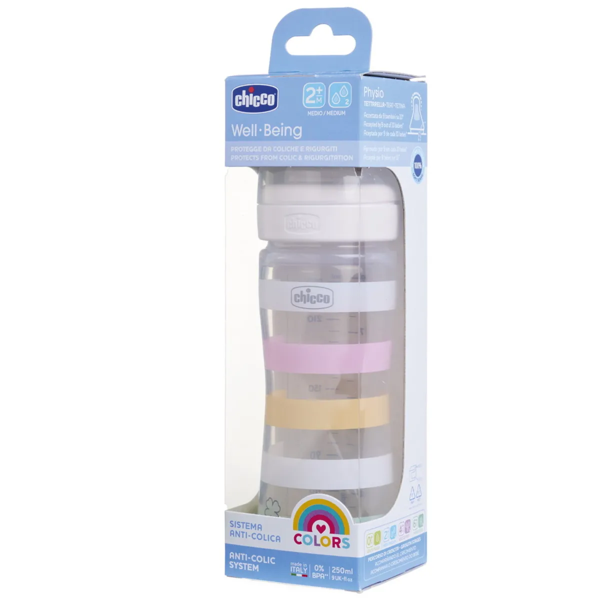 Chicco Biberon benessere 250ml flusso medio in plastica bianco rosa –