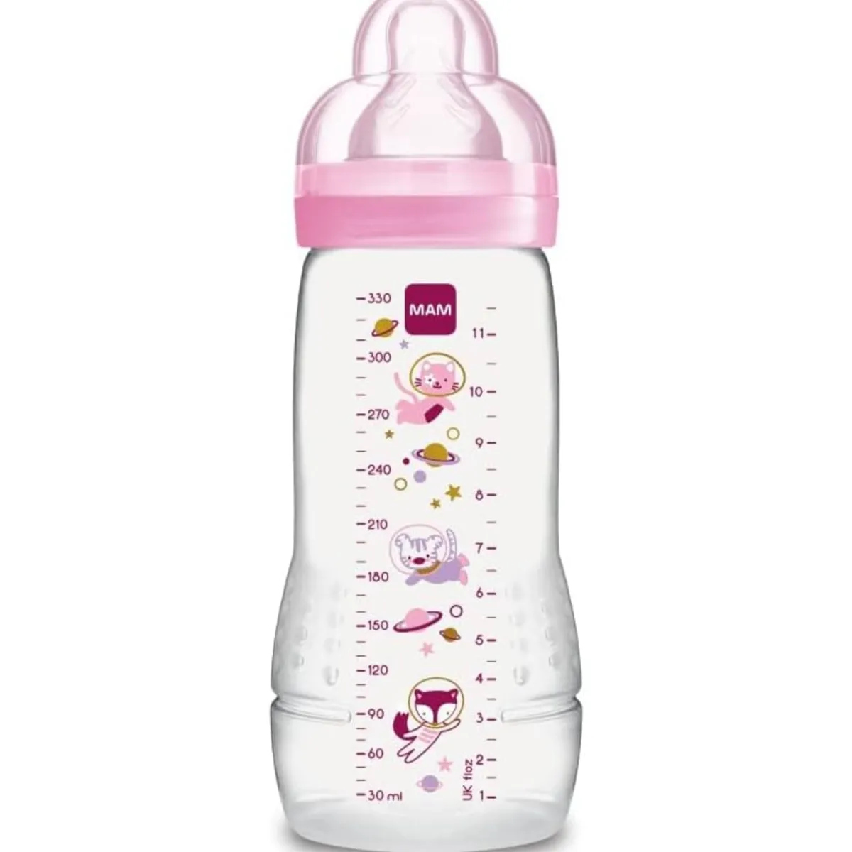 Mam Biberon easy active baby bottle 330 ml 4+ mesi, tettarella misura 3 piatta e simmetrica, rosa –
