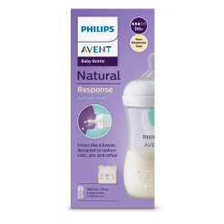 Avent Biberon natural con tettarella a risposta naturale e valvola airfree decorazione orsetto da 260 ml 1m+ | senza bpa – philips