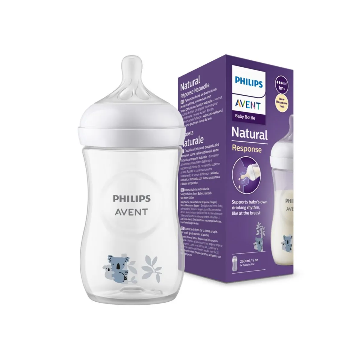 Avent Biberon natural con tettarella a risposta naturale decorazione koala da 260ml 1m+ | senza bpa – philips