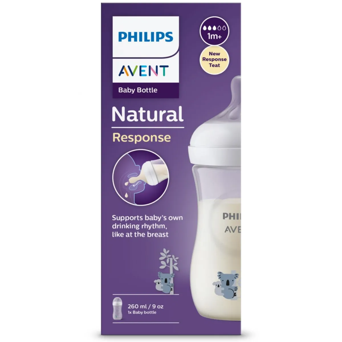 Avent Biberon natural con tettarella a risposta naturale decorazione koala da 260ml 1m+ | senza bpa – philips