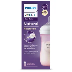 Avent Biberon natural con tettarella a risposta naturale rosa da 260 ml 1m+ | senza bpa – philips