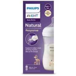 Avent Biberon natural con tettarella a risposta naturale decorazione giraffe da 260 ml 1m+ | senza bpa – philips