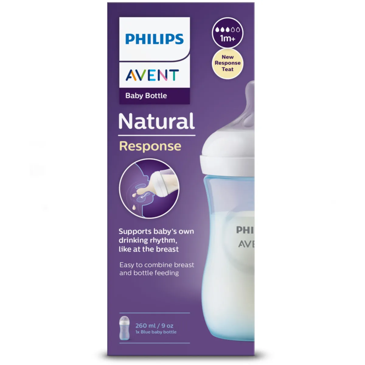 Avent Biberon natural con tettarella a risposta naturale azzurro da 260 ml 1m+ | senza bpa – philips