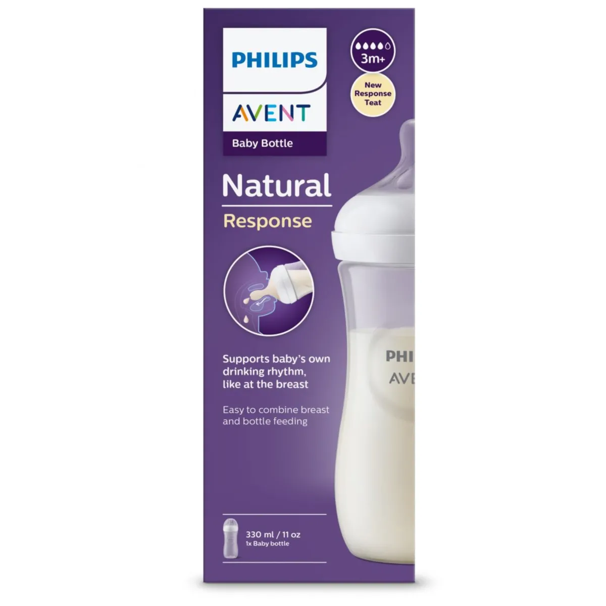Avent Biberon natural con tettarella a risposta naturale da 330ml 3m+ | senza bpa – philips