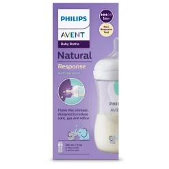 Avent Biberon natural con tettarella a risposta naturale e valvola airfree decorazione elefanti da 260 ml 1m+ | senza bpa – philips