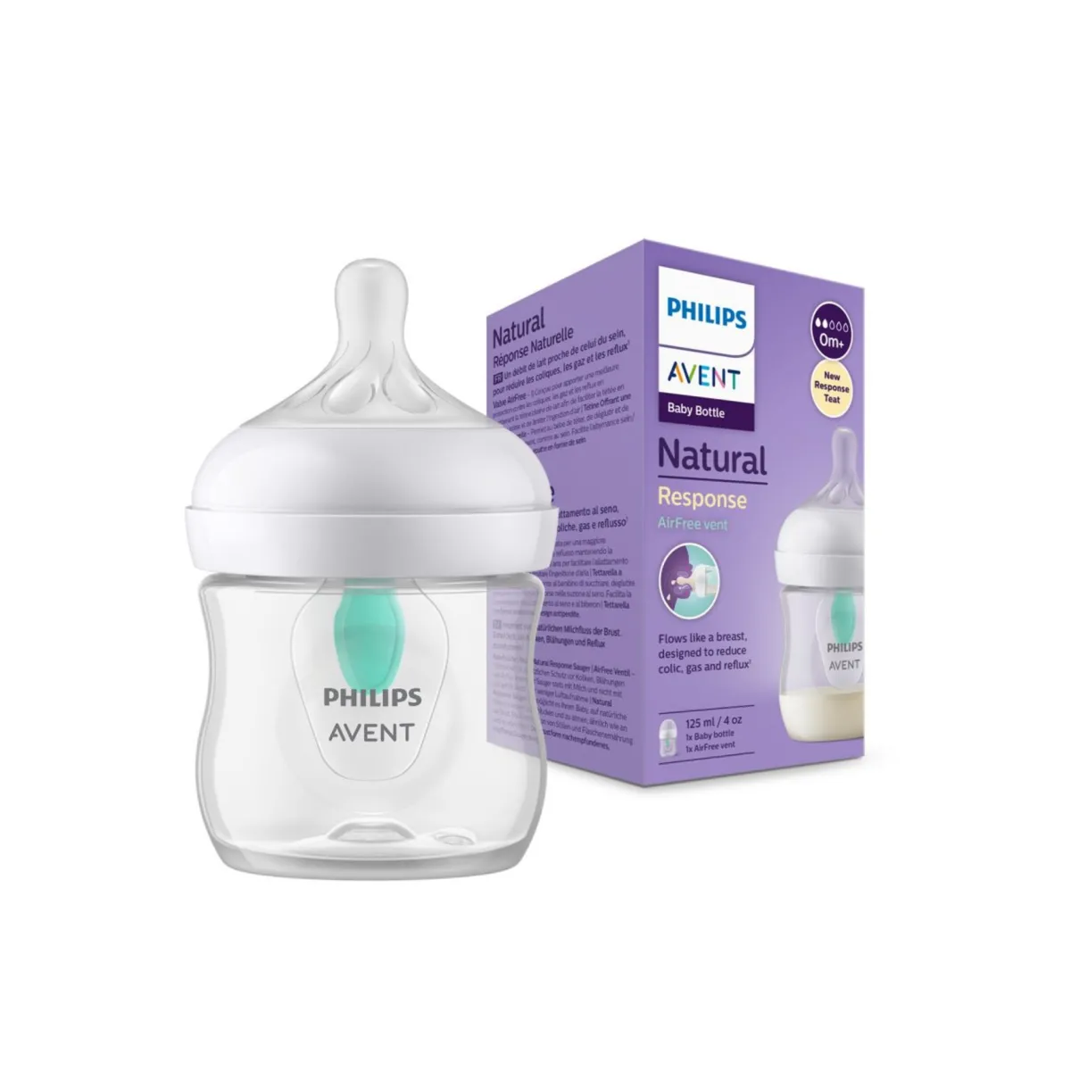 Avent Biberon natural con tettarella a risposta naturale e valvola airfree da 125 ml 0m+| senza bpa – philips