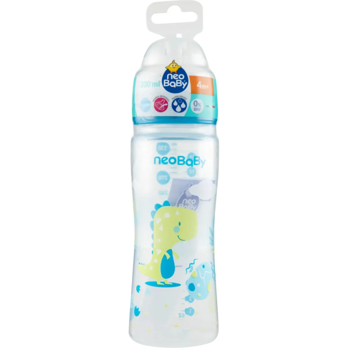 Neo Baby Biberon pp collo largo silicone 330ml – blu – flusso veloce –
