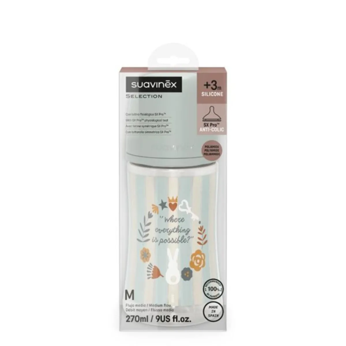 Suavinex Biberon wonderland 270 ml flusso medio azzurro –