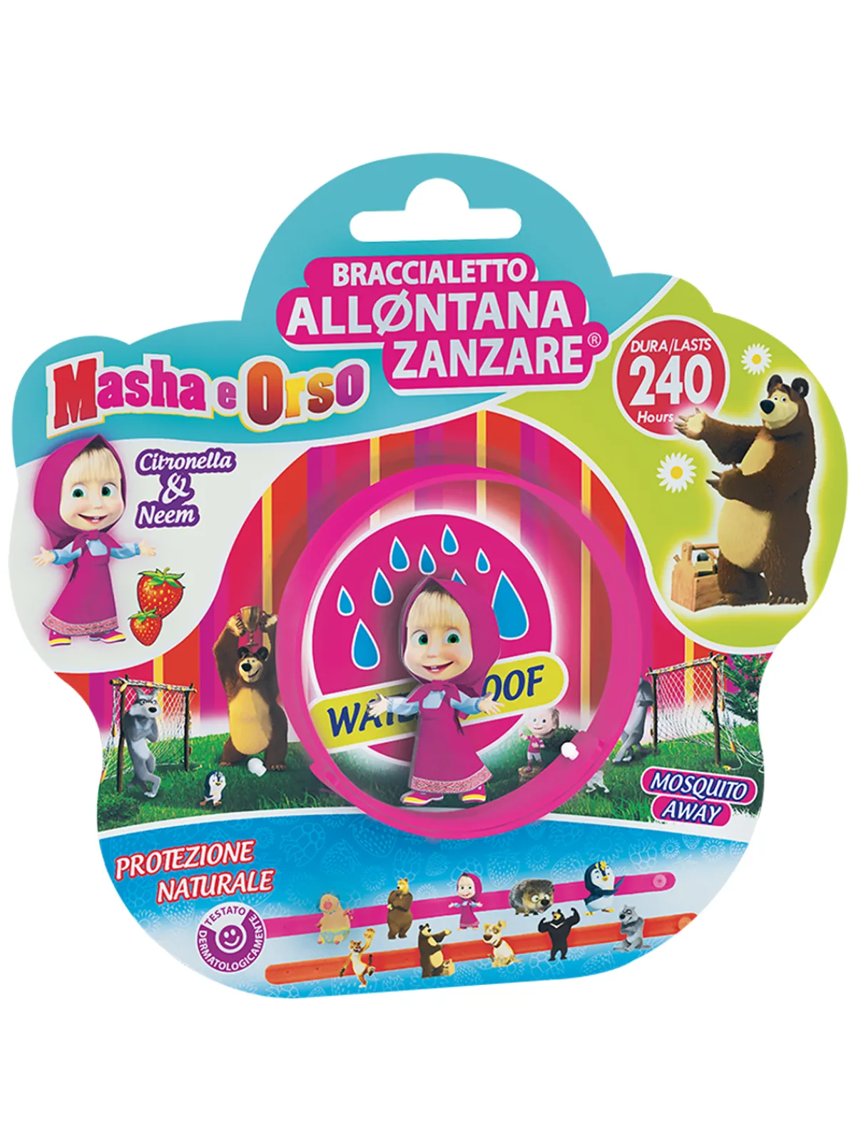 Brand italia – braccialetto allontana zanzare anallergico masha e orso