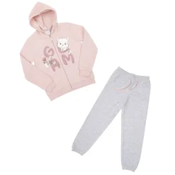 Mawi Completo jogging bimba con zip e cappuccio rosa/