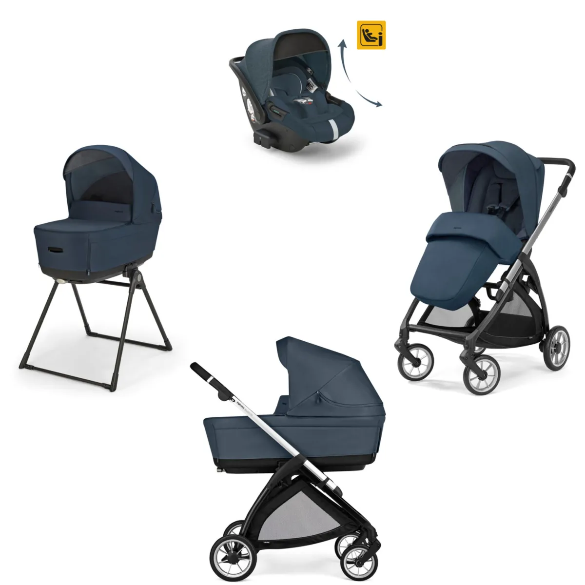 Inglesina Electa system quattro colore hudson blue con telaio silver black e seggiolino darwin infant recline –
