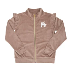 Mawi Felpa ciniglia zip bimba beige con rouches