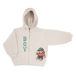 Mawi Felpa con zip e cappuccio bimbo beige stampata