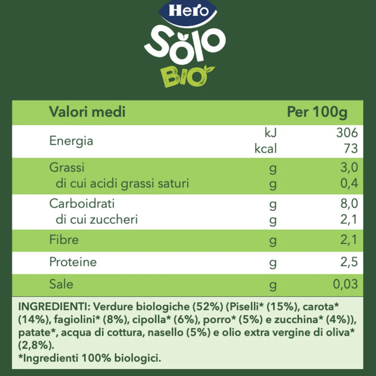 Hero solo omogeneizzato verdure piselli e nasello 190gr