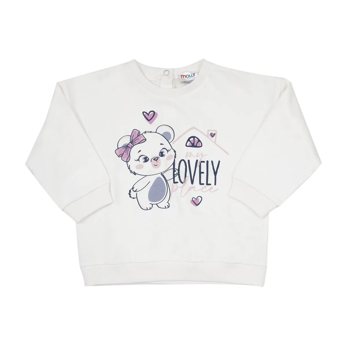 Mawi Maglia french terry manica lunga bimba bianca stampa “orsetto”