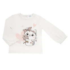 Mawi Maglia jersey manica lunga bimba bianca stampa tenero micio