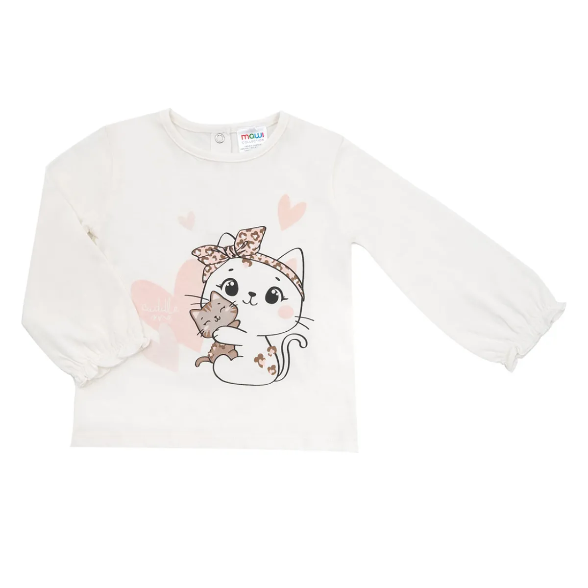 Mawi Maglia jersey manica lunga bimba bianca stampa tenero micio