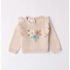 Mignolo Maglia tricot beige con fiori
