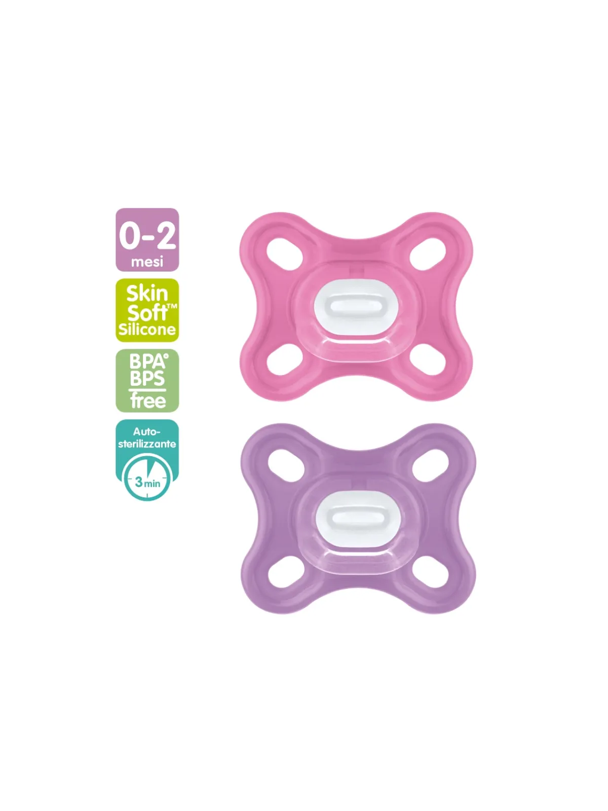 Mam 2 pz succhietti comfort 0-2m silicone, femmina