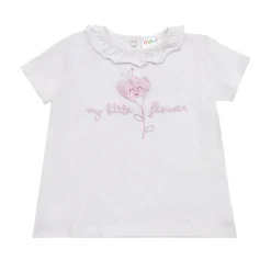 Mawi t-shirt jer con frill al collo e ricamo