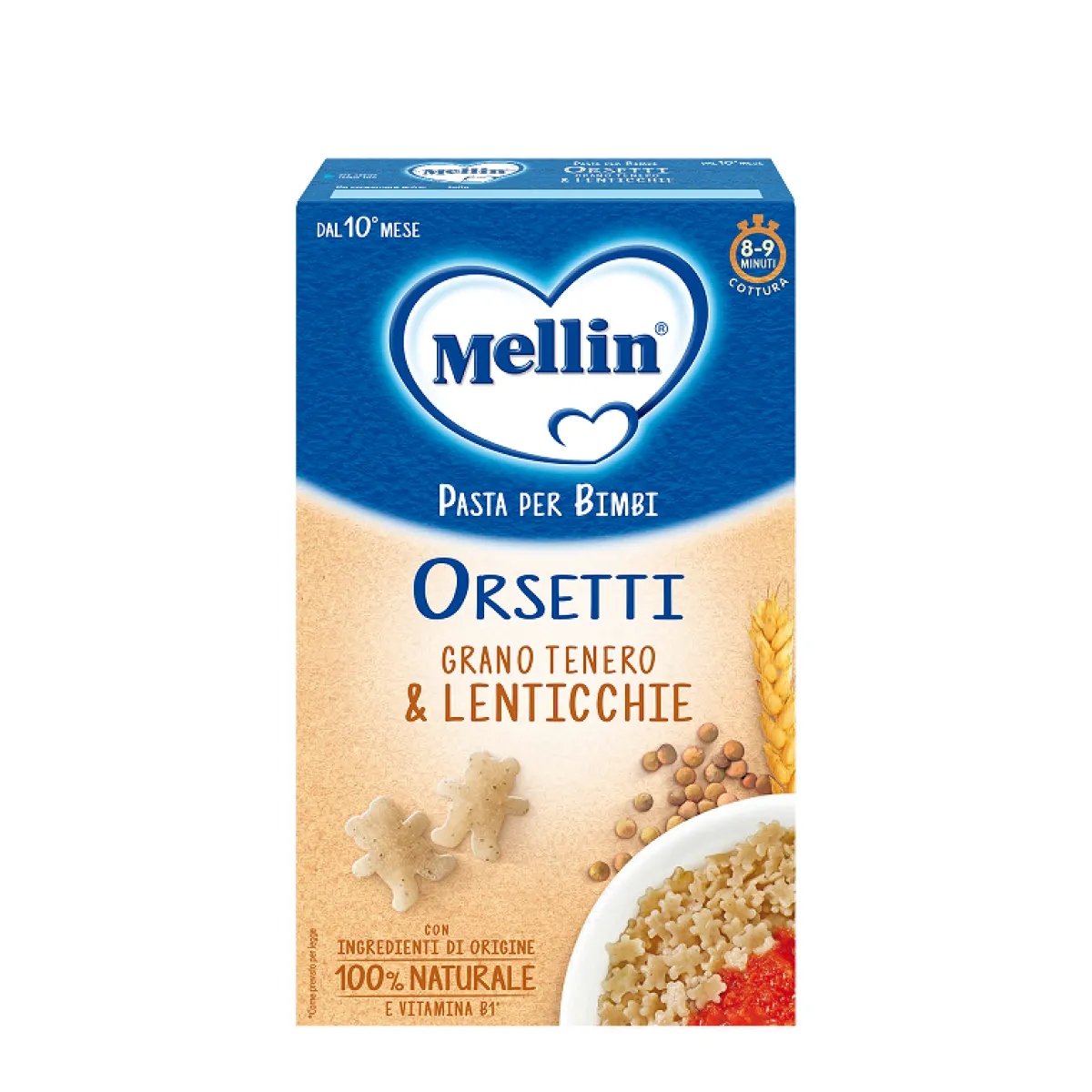 Mellin – la pasta dei bimbi 100% naturale orsetti con grano tenero e lenticchie 280g