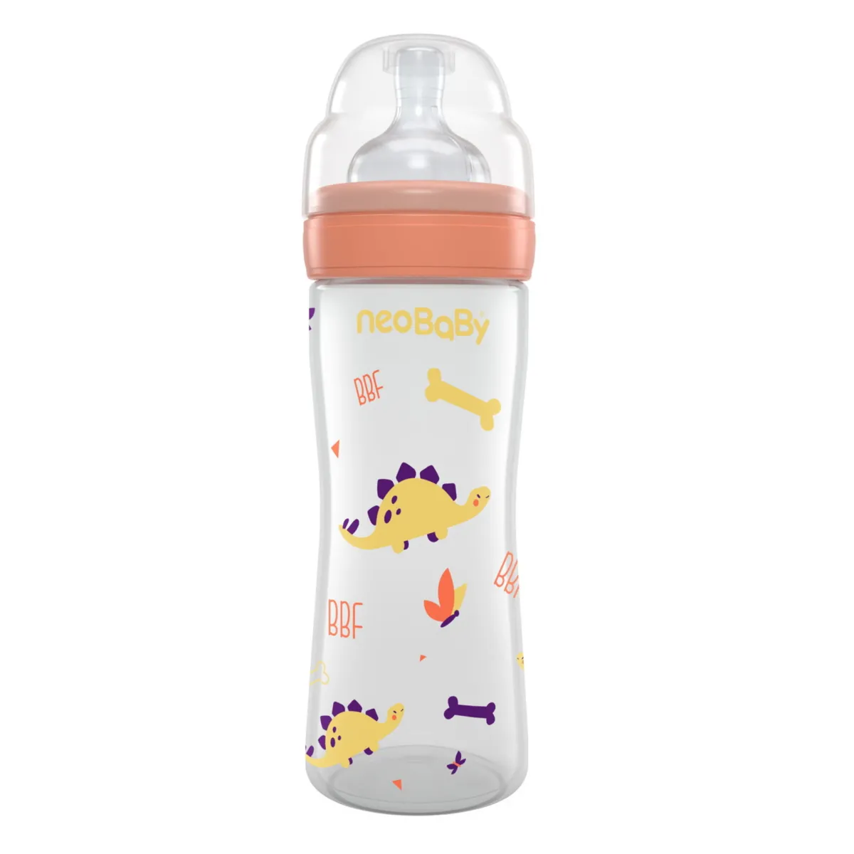 Neo Baby Neobaby biberon plastica collo largo silicone 250ml flusso regolabile arancione 2m+