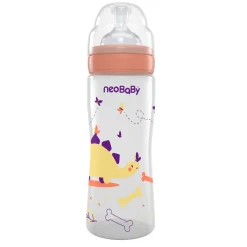 Neo Baby Neobaby biberon plastica collo largo silicone 330ml flusso veloce arancione 4m +