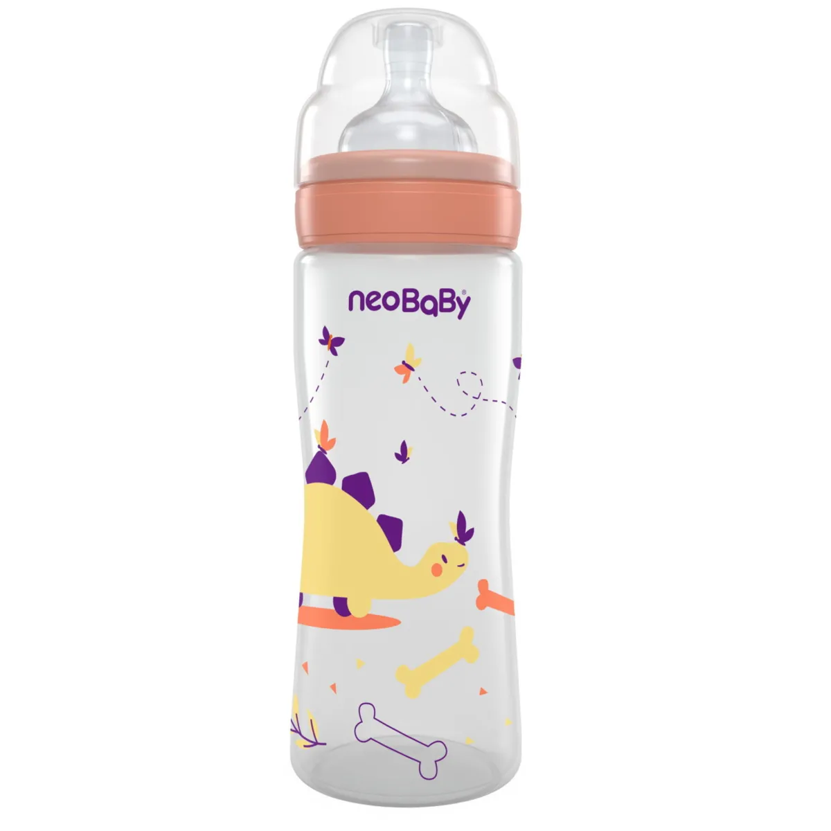 Neo Baby Neobaby biberon plastica collo largo silicone 330ml flusso veloce arancione 4m +