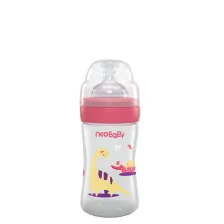 Neo Baby Neobaby biberon plastica collo largo silicone 150ml flusso lento rosa 0m+