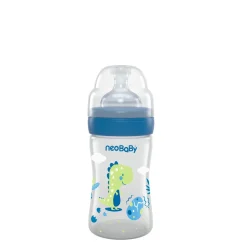 Neo Baby Neobaby biberon plastica collo largo silicone 150ml flusso lento blu 0m+