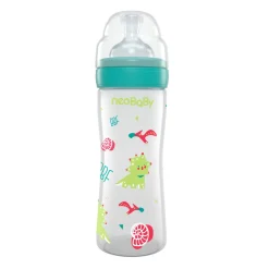 Neo Baby Neobaby biberon plastica collo largo silicone 250ml flusso regolabile verde 2m+