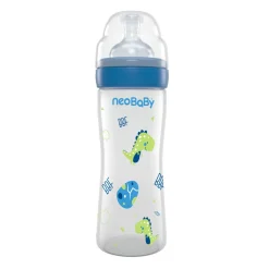 Neo Baby Neobaby biberon plastica collo largo silicone 250ml flusso regolabile blu 2m+