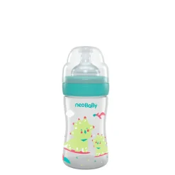 Neo Baby Neobaby biberon plastica collo largo silicone 150ml flusso lento verde 0m+
