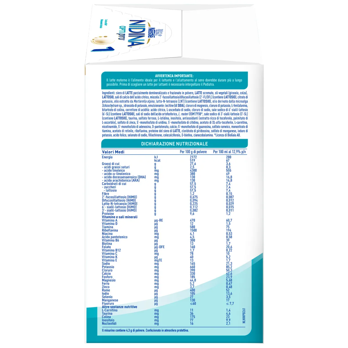 NESTLE' Nidina optipro 1 dalla nascita latte in polvere – 1.2 kg (2x600g) -nestlé