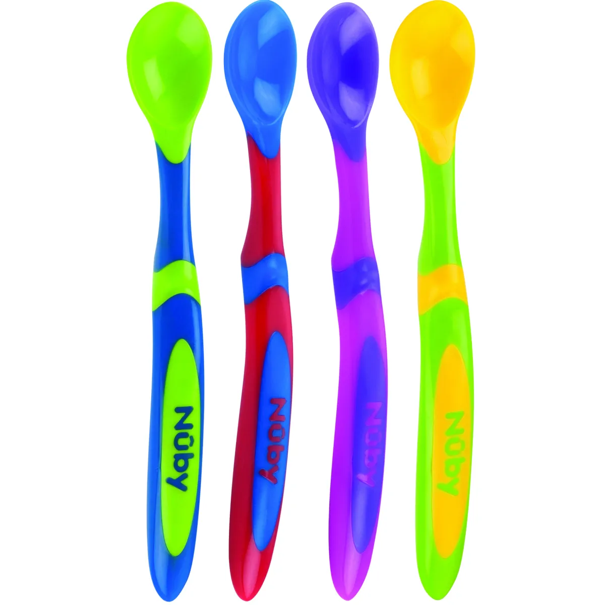 Nuby set 4 cucchiaini a manico lungo 6m+
