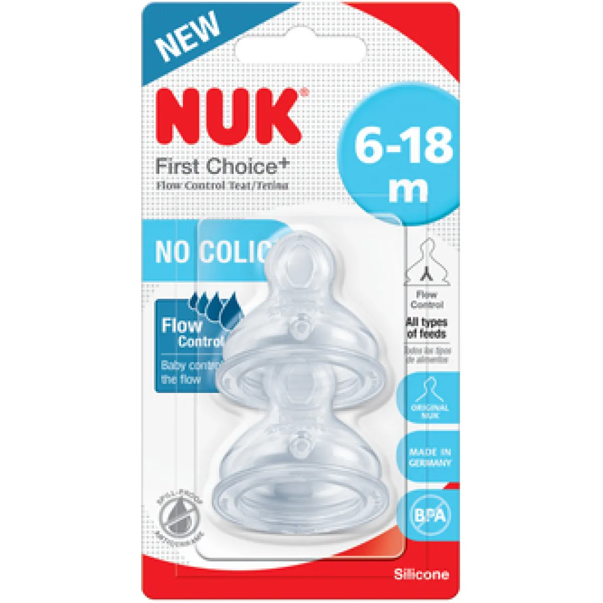 Nuk tettarelle fc + flow control sil 6-18 2pz