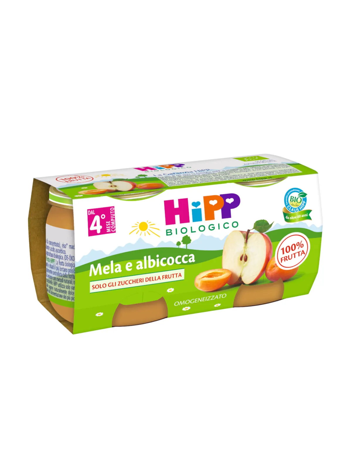 Hipp Omogeneizzato albicocca e mela 100% 2x80g