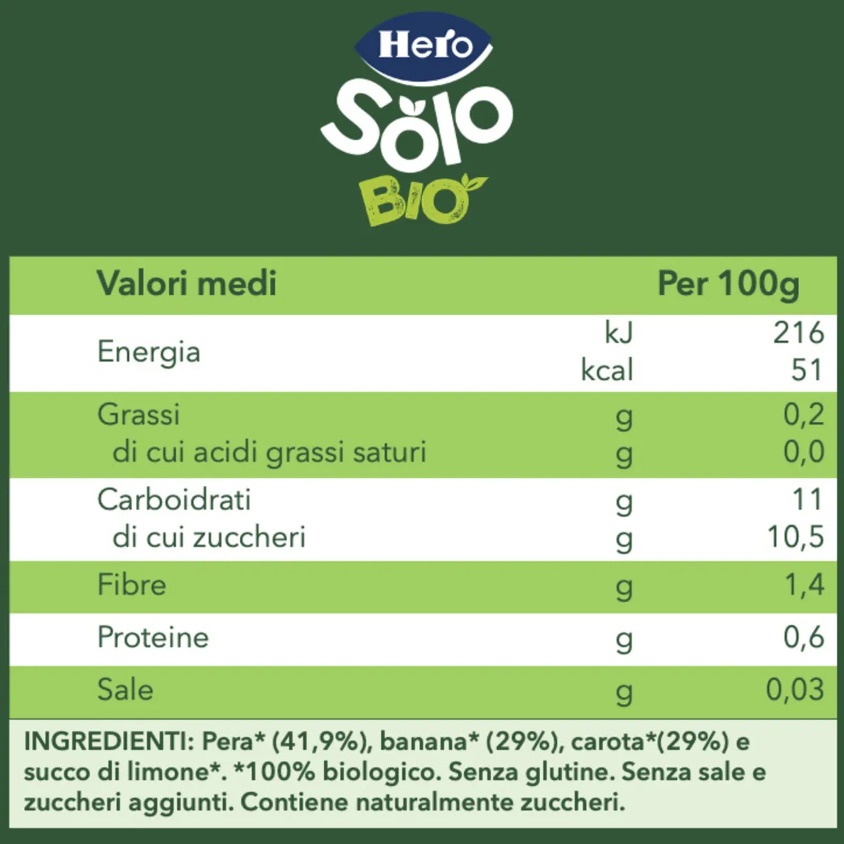 Hero Omogeneizzato pera banana carota 120g – solo